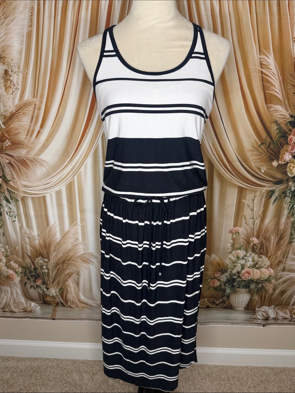 Athleta Navy and White Striped Tank Midi Dress
